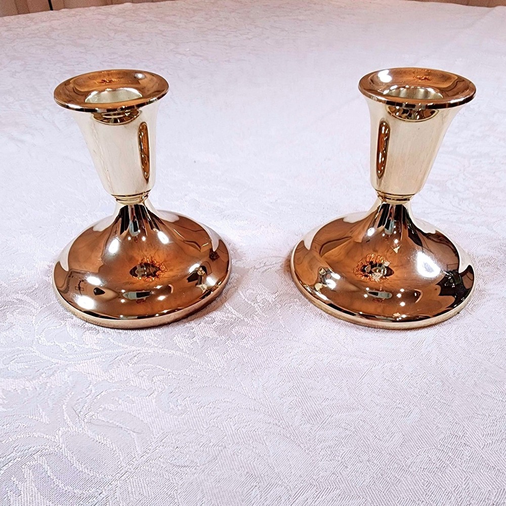 Vintage Mid Century Silver Plated Taper Candlestick Holders Japan Set of 2 MCM